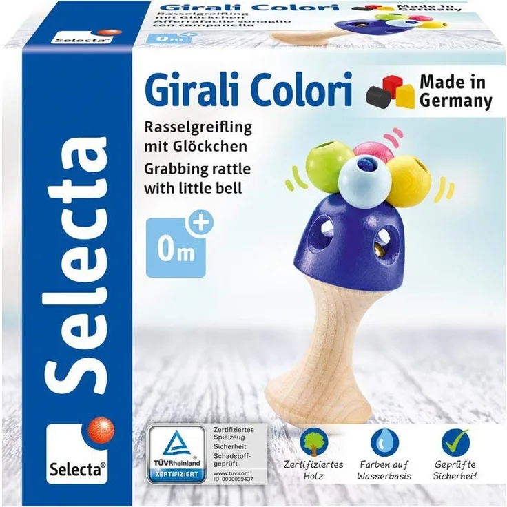 Selecta 61062 Girali Colori, Stielgreifling aus Holz, 10 cm, mehrfarbig