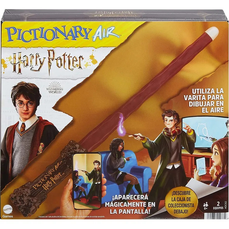 Mattel Games Pictionary Air Harry Potter, sehen Sie, was Sie auf dem Bildschirm zeichnen, mit Zauberstab in der Luft, Brettspiel für Kinder + 8 Jahre (Mattel HDC62)