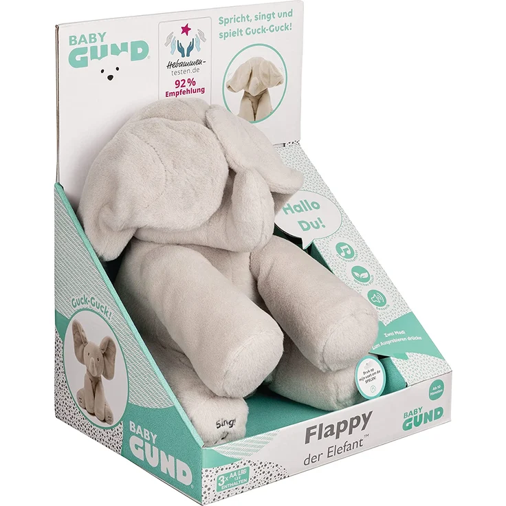 GUND 6053047 'Flappy, der singende und sprechende Elefant' Funktionsplüschtier, deutsch, ca. 30 cm, ab 10 Monaten – Bild 8