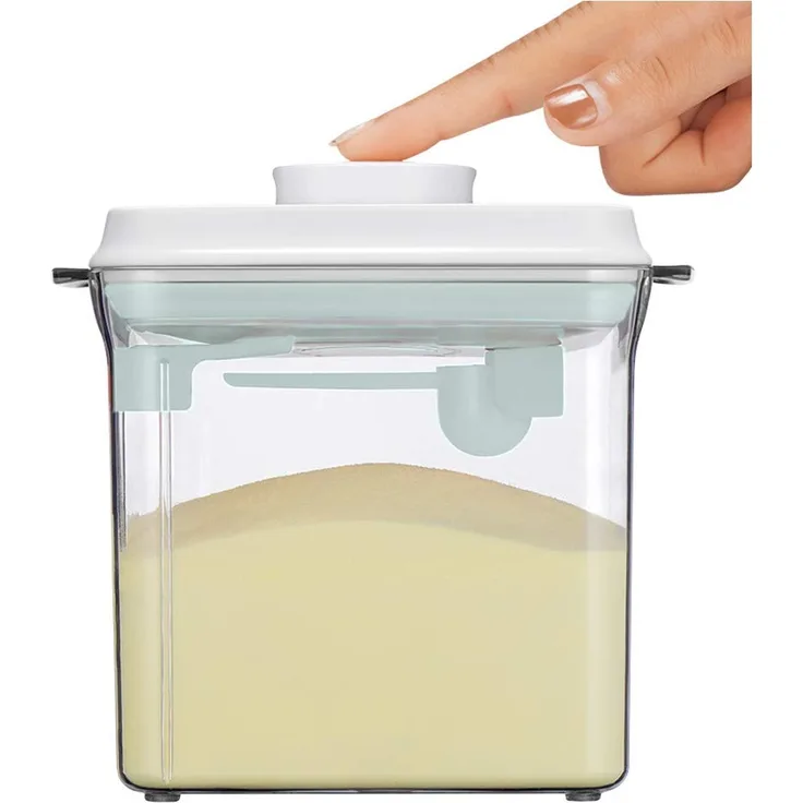1. 7L, Luftdichte Milchpulver-Spender, Tragbarer Milchpulver-Kasten,Milchpulver Behälter mit Löffel, Einhandbedienung, Abnehmbar, zur Aufbewahrung von Baby Milchpulver, Obst und Lebensmitteln