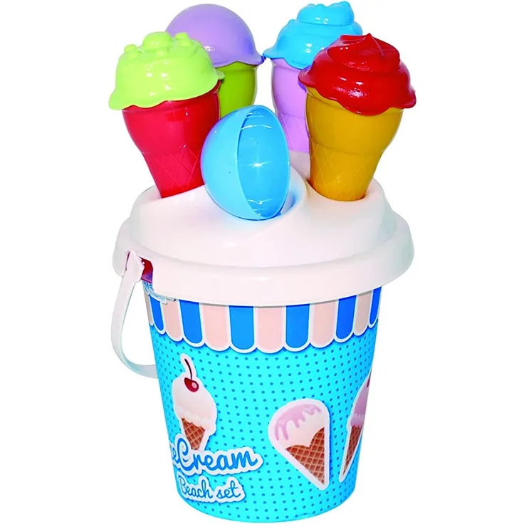 Adriatic 16 x 25 cm beach Toys Eimer Set mit 1 Schaufel und 4 Eis Becher, Farblich sortiert