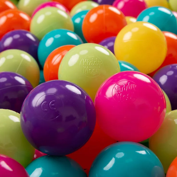 KiddyMoon 100 ∅ 7Cm Kinder Bälle Spielbälle Für Bällebad Baby Plastikbälle Made In EU, Hellgrün/Gelb/Türkis/Orange/Dunkelpink/Violett