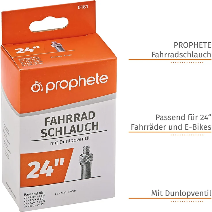 Prophete 0181 Fahrradschlauch - 24 x 1,75 - 2,125 (47/57-507) - Dunlopventil – Bild 4