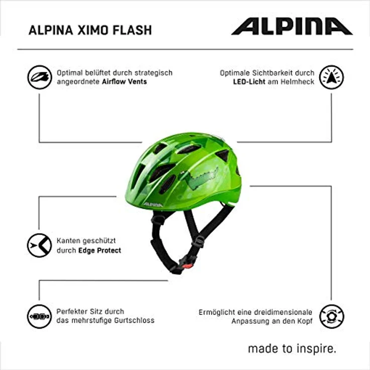 Alpina Kids Ximo Flash Green Dino, Größe 45 - 49 cm - Fahrradhelm, Farbe Grün – Bild 5