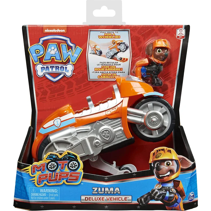 PAW PATROL 6060544 Zuma’s Motorcycle Vehicle with Feature and Moto Pups Zuma's Deluxe Pull Back Motorrad Fahrzeug mit Wheelie Funktion und Figur, Zuma, XL – Bild 2