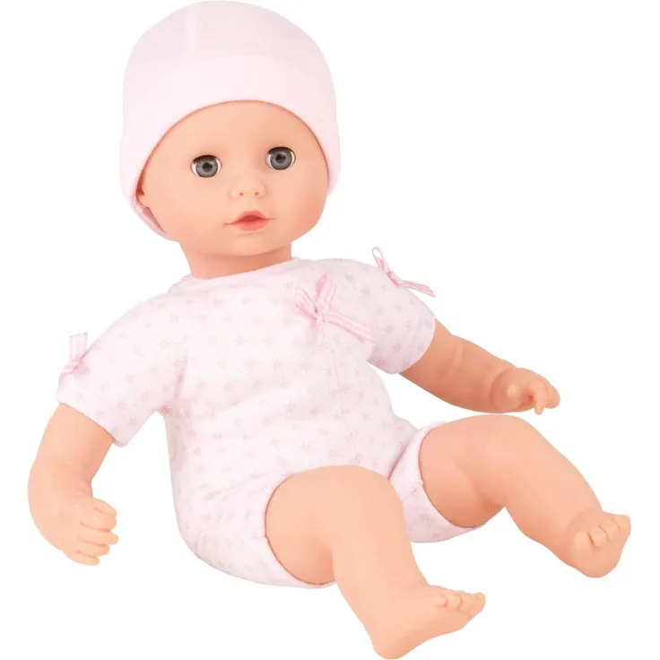 Götz 1320590 Muffin to Dress Mädchen Puppe - 33 cm große Babypuppe mit blauen Schlafaugen, ohne Haare mit Mütze - Weichkörper-Puppe ab 18 Monaten