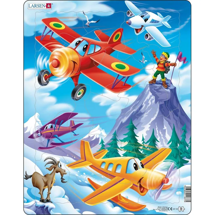 Larsen US12 Happy Planes Racing in den verschneiten Bergen, Rahmenpuzzle mit 20 Teilen