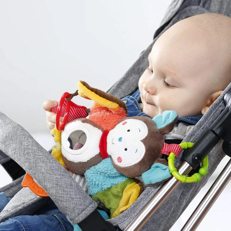 Fehn 067712 Activity-Spieltier Fledermaus – Motorikspielzeug zum Aufhängen mit Spiegel & Ringen zum Beißen, Greifen und Geräusche erzeugen – Für Babys und Kleinkinder ab 0+ Monaten – Bild 5