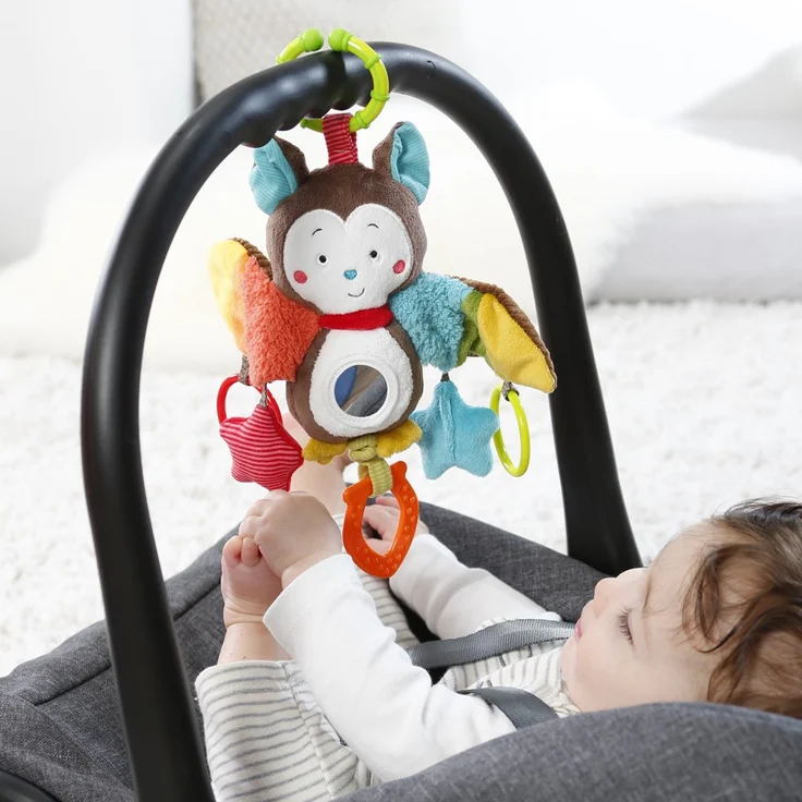 Fehn 067712 Activity-Spieltier Fledermaus – Motorikspielzeug zum Aufhängen mit Spiegel & Ringen zum Beißen, Greifen und Geräusche erzeugen – Für Babys und Kleinkinder ab 0+ Monaten – Bild 3