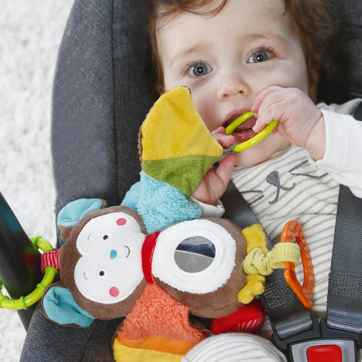 Fehn 067712 Activity-Spieltier Fledermaus – Motorikspielzeug zum Aufhängen mit Spiegel & Ringen zum Beißen, Greifen und Geräusche erzeugen – Für Babys und Kleinkinder ab 0+ Monaten – Bild 2