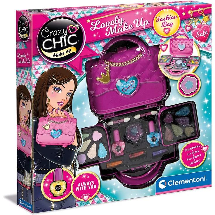 Clementoni 18633 Crazy Chic Lovely Make-Up Bag Kosmetiktasche für Mädchen ab 6 Jahren, Mehrfarbig, One Size