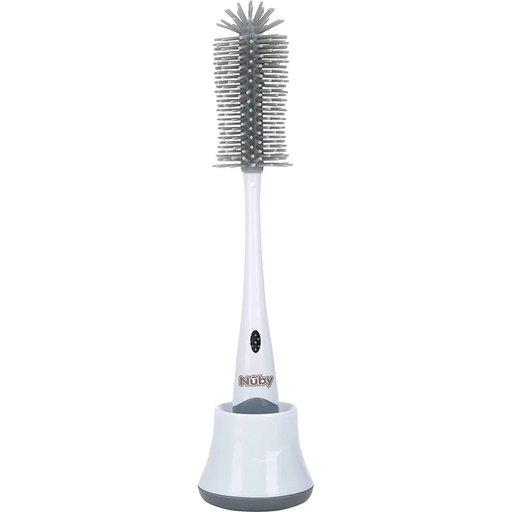 Nuby Reinigungsbürste für Babyflaschen. 2 in 1 Reinigungsbürste für Flaschen und Sauger, mit Hygieneständer