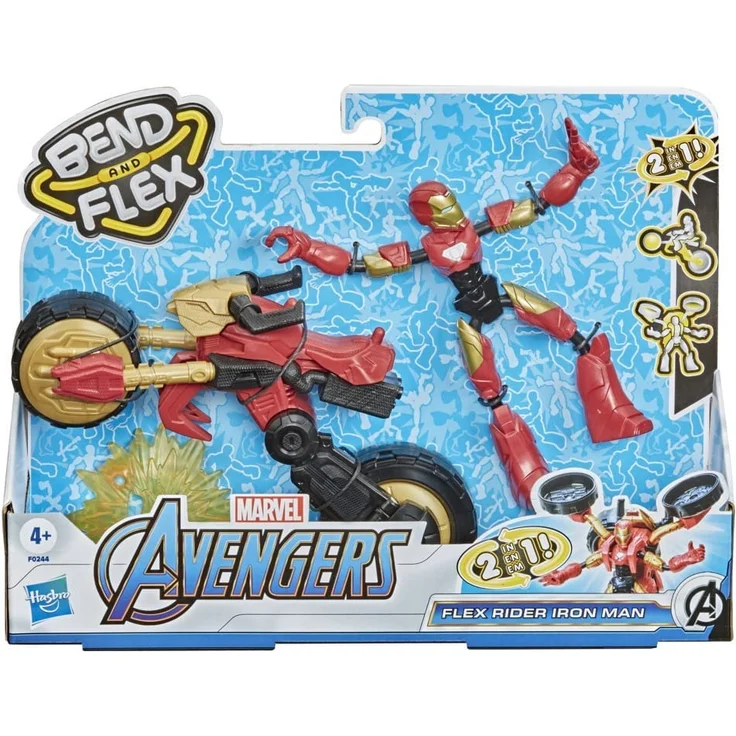 Hasbo - Marvel Bend and Flex, Flex Rider Iron Man mit 2-in-1 Motorrad – Bild 2