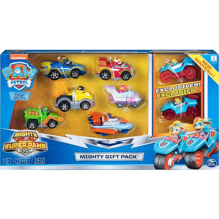La Paw Patrol 6054648 Spielzeug-Set für Kinder, 8 Fahrzeuge True Metal Mighty Pups