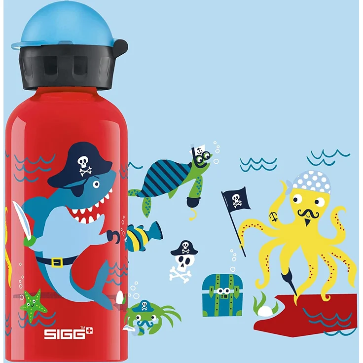 Sigg Kinder Trinkflasche SIGG Underwater Pirates, Kinder Trinkflasche, 0.4 L, Auslaufsicher, BPA Frei, Aluminium, Rot, Mehrfarbig, 0.4, 8624.70 – Bild 4