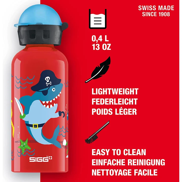 Sigg Kinder Trinkflasche SIGG Underwater Pirates, Kinder Trinkflasche, 0.4 L, Auslaufsicher, BPA Frei, Aluminium, Rot, Mehrfarbig, 0.4, 8624.70 – Bild 2