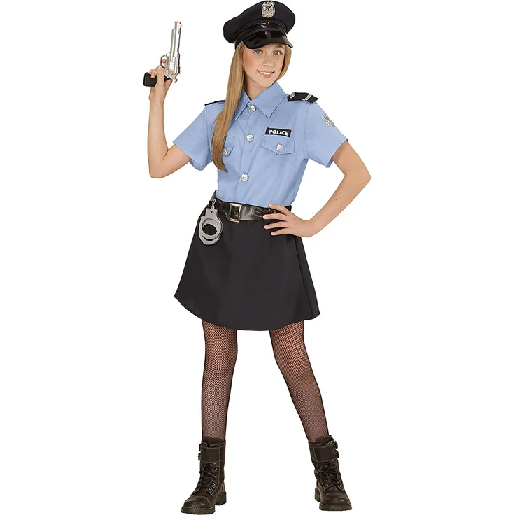 Widmann 04008 – Kinderkostüm, Polizistin, Bluse, Rock, Gürtel und Hut, Klassikerkostüm, Beruf, verschiedene Größen, Motto Party, Karneval – Bild 3