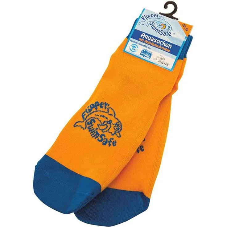 Flipper Swimsafe 1054 - Aquasocken mit Anti-Rutsch-Sohle in Blau-Orange, für Kinder, Größe 31 -34, ideal für den unbeschwerten Schwimmbadbesuch