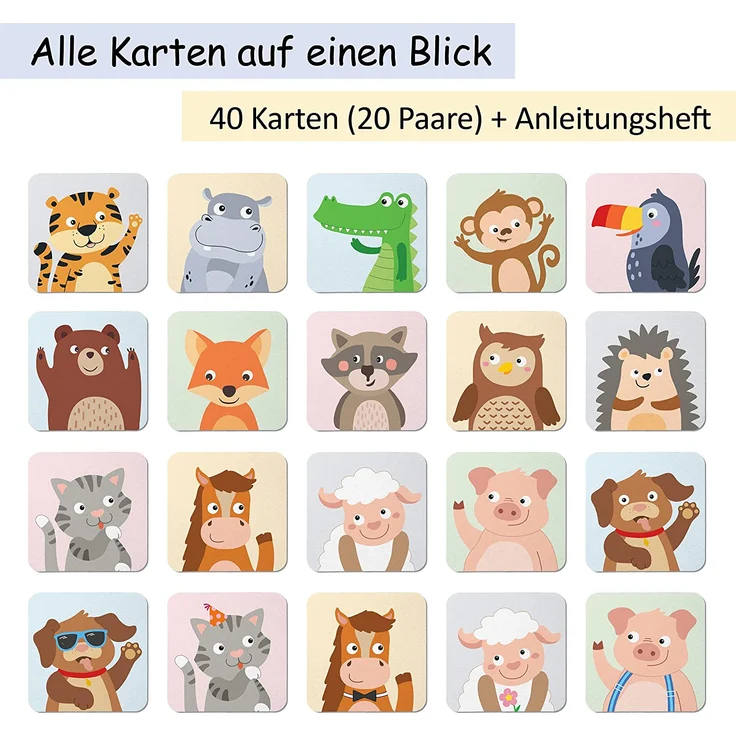 GLÜCKSWOLKE Memo - Spiel I Für Kinder ab 2 bis 6 Jahre I Montessori Spielzeug - fördert Konzentration + Merkfähigkeit I Lernspiele - Mit 7 Schwierigkeitsstufen I Kinderspielzeug - Neu (40 Karten) – Bild 7
