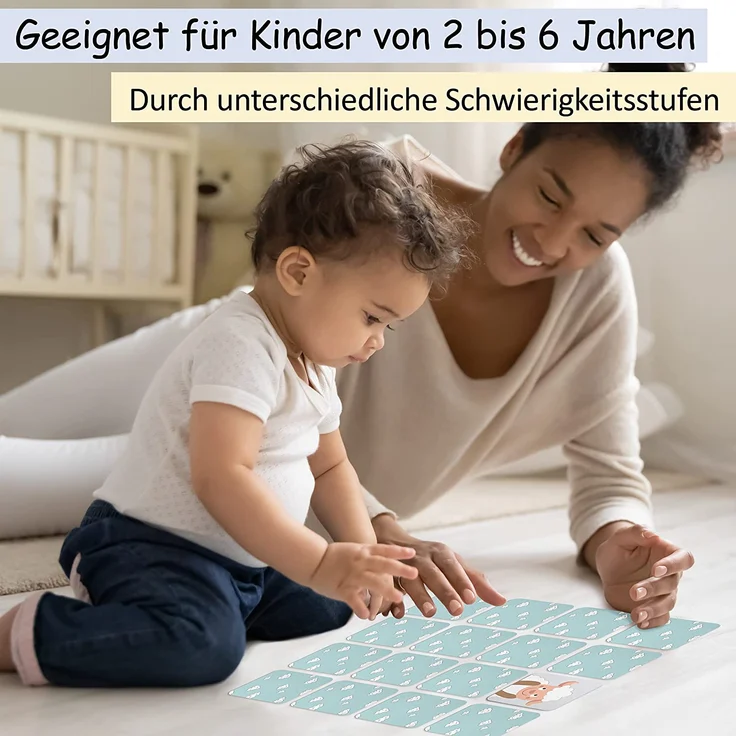 GLÜCKSWOLKE Memo - Spiel I Für Kinder ab 2 bis 6 Jahre I Montessori Spielzeug - fördert Konzentration + Merkfähigkeit I Lernspiele - Mit 7 Schwierigkeitsstufen I Kinderspielzeug - Neu (40 Karten) – Bild 6