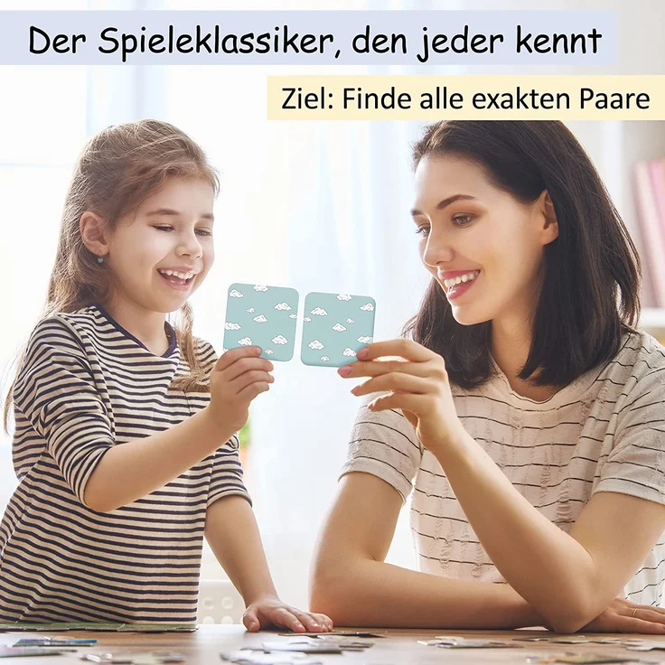 GLÜCKSWOLKE Memo - Spiel I Für Kinder ab 2 bis 6 Jahre I Montessori Spielzeug - fördert Konzentration + Merkfähigkeit I Lernspiele - Mit 7 Schwierigkeitsstufen I Kinderspielzeug - Neu (40 Karten) – Bild 2