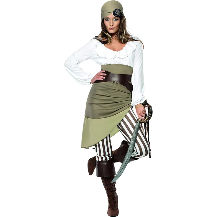 Smiffys Adult Women's Shipmate Sweetie Costume, Top, Skirt, Leggings, Bandana, Belt and Bootcuffs, Pirate, Serious Fun Medium