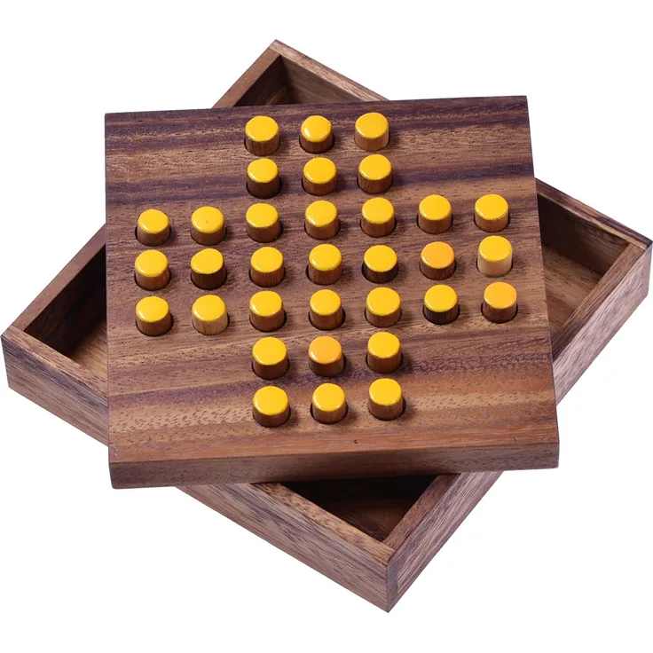 Solitär Gr. L - gelbe Stecker - Spielfeld 13 x 13 cm - Solitaire - Knobelspiel
