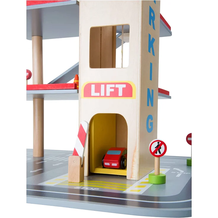 small foot 4777 Parkhaus "Rasante Abfahrt" aus Holz, mit 3 Etagen, Aufzug und Hubschrauberlandeplatz, ab 3 Jahren – Bild 3