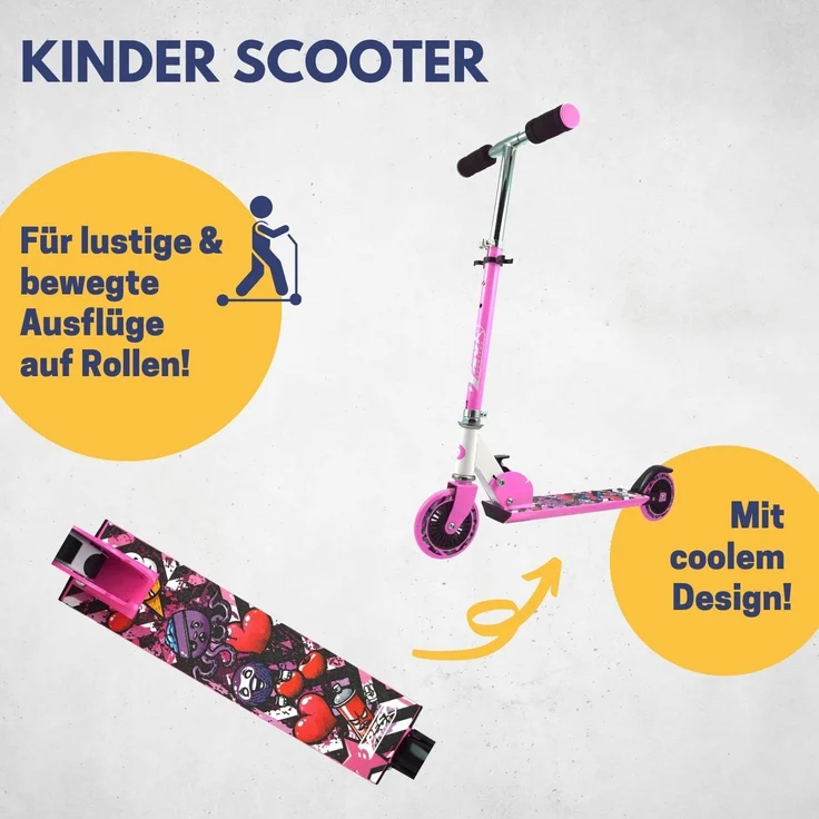 Best Sporting 'Scooter 125er', höhenverstellbar bis 80 cm, klappbar, max. belastbar bis 50 kg, pink/weiß – Bild 2
