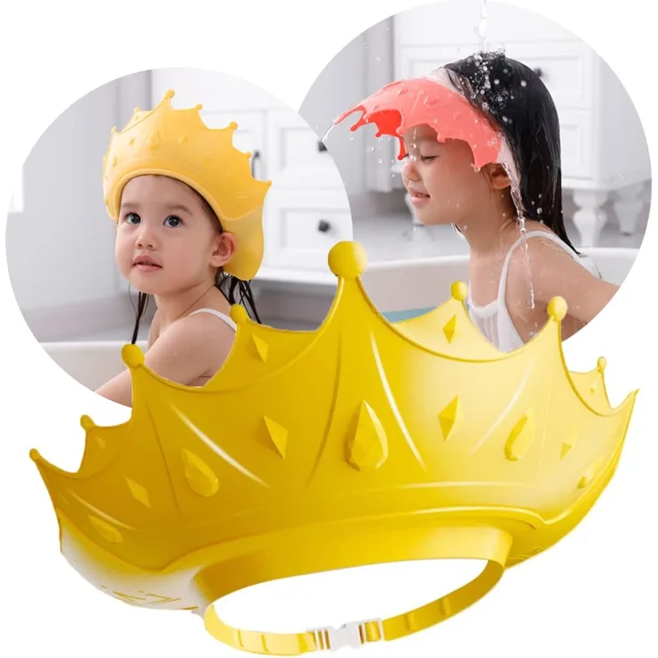 Duschhaube Kinder Baby Verstellbare Krone Haare Waschen Kinderschutz Schild Shampoo Schutz Baby-Visier für Augen, Ohren und Gesicht-Gelb