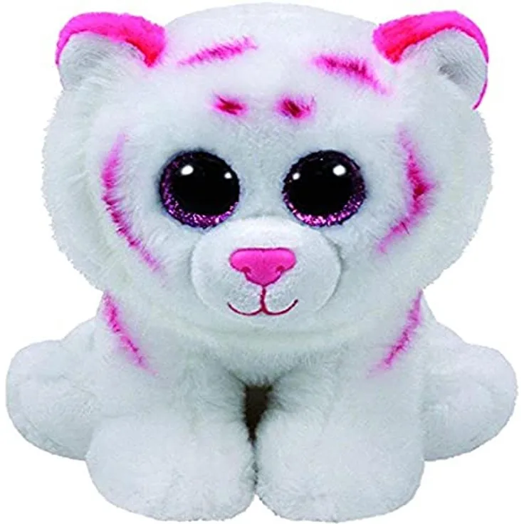 Carletto Ty 90247 - Tabor - Tiger mit Glitzeraugen, Beanie Classic, 33 cm, rosa/weiß
