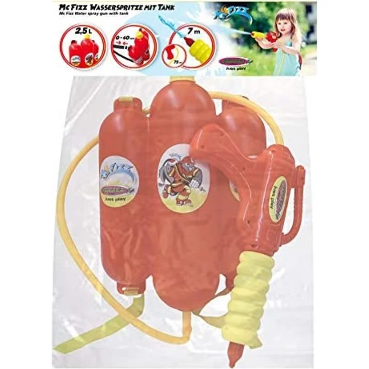 Jamara 460342 - Mc Fizz Wasserspritze mit Tank Rucksack 2,5L – Spritzfunktion, verstellbare Schultergurte, ca. 2,5 Liter Wassertank wie Rucksack tragen,Schlauch ca. 72 cm lang,Spritzreichweite ca. 7 m – Bild 5