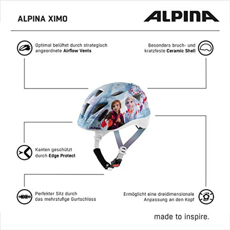 Alpina Kids Ximo Disney Frozen II, Größe 49 - 54 cm - Fahrradhelm, Farbe Blau-Weiß – Bild 5