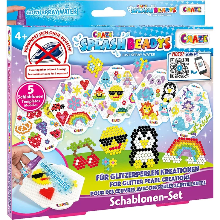 Craze Splash BEADYS Bügelperlen Girl Set 5 Motiveschablonen + Zubehör Kinder Bastelset Steckperlen für Mädchen 11096