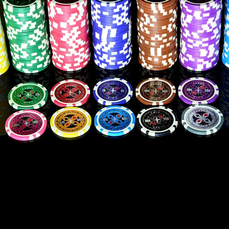 50 Poker-Chips Laser-Chips Metallkern 12g Poker Texas Hold`em Black Jack Roulette reflektierend Tokens Jetons Casino 1 Rolle Wert 1-10000 wählbar (Wert 10000) – Bild 3