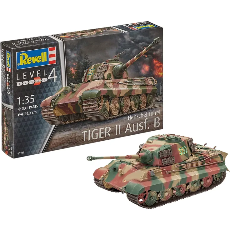 Revell Modellbausatz Panzer 1:35 - TigerII Ausf.B (Henschel Turret) im Maßstab 1:35, Level 4, originalgetreue Nachbildung mit vielen Details, 03249