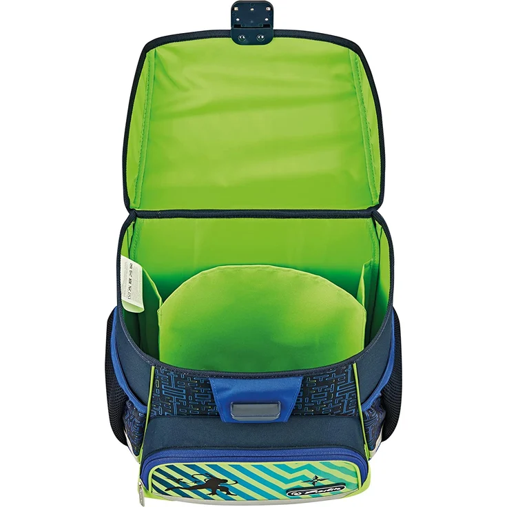 Herlitz Loop Plus Funky Ninja Schulranzen, grün/dunkelblau, inkl. 16 tlg. Schüleretui, Faulenzer-Mäppchen, Sportbeutel – Bild 3