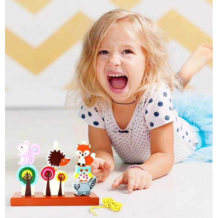 small foot 5872 - Steckspiel 'Herbst' aus Holz, mit bunten Bäumen und Tieren, ab 1 Jahr – Bild 3