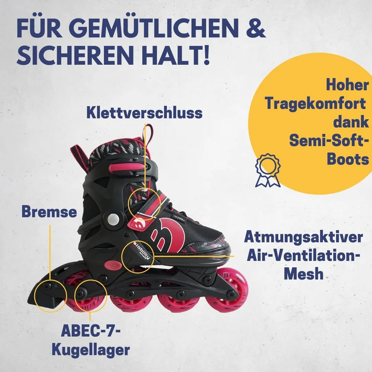 Best Sporting Inline Skates Kinder, verstellbar, ABEC 7, 38 - 41, pink/schwarz – Bild 3