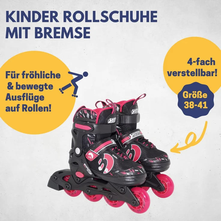 Best Sporting Inline Skates Kinder, verstellbar, ABEC 7, 38 - 41, pink/schwarz – Bild 2