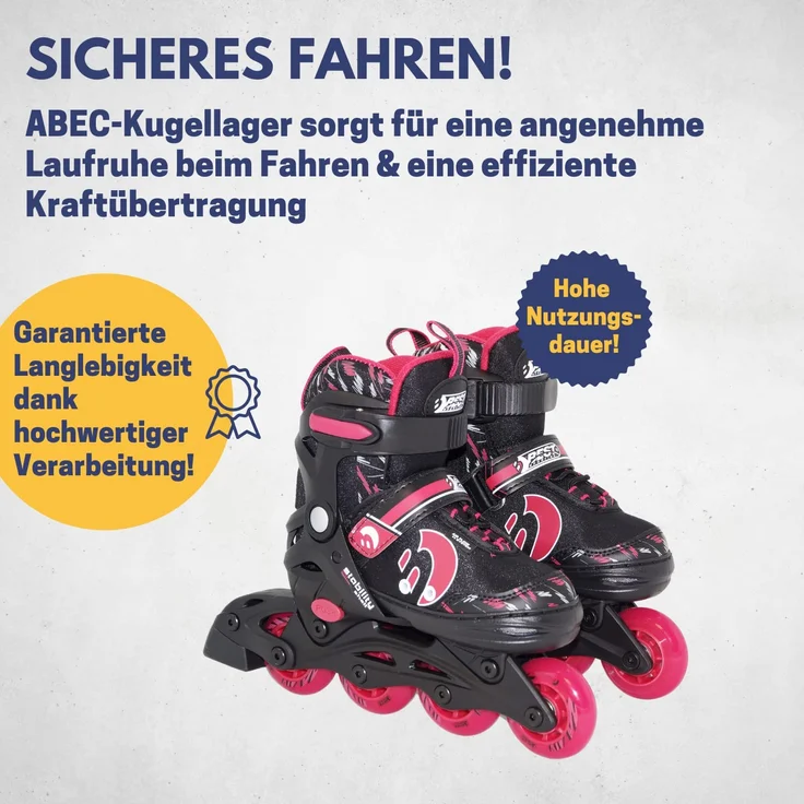 Best Sporting Inline Skates Kinder, verstellbar, ABEC 7, 38 - 41, pink/schwarz – Bild 4