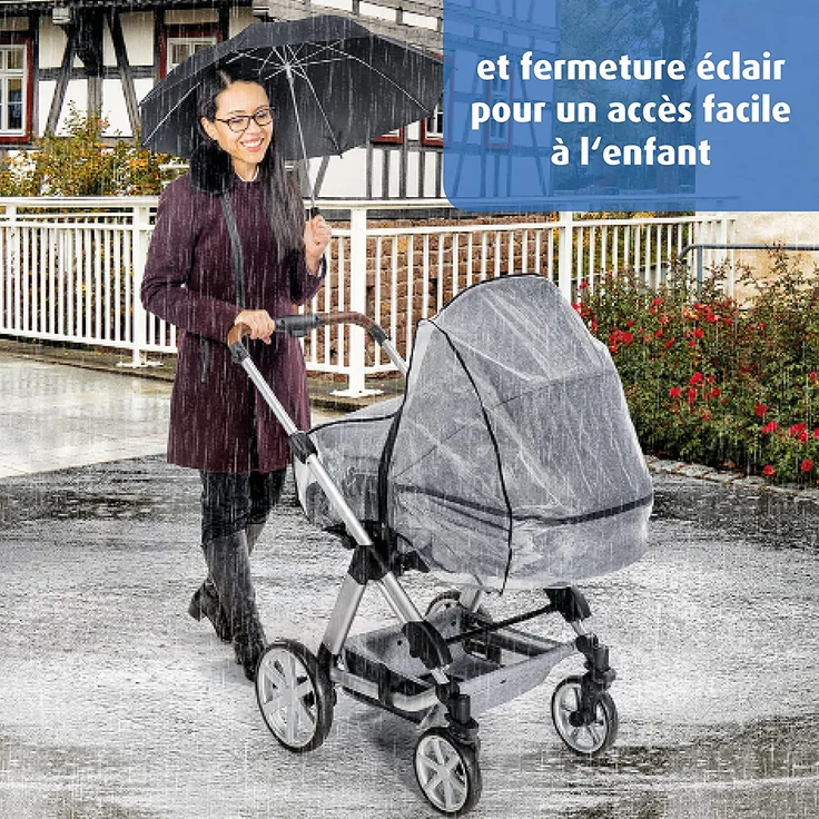 Reer RainCover Classic + Regenschutz, für Kombi-Kinderwagen mit Reißverschluss – Bild 3