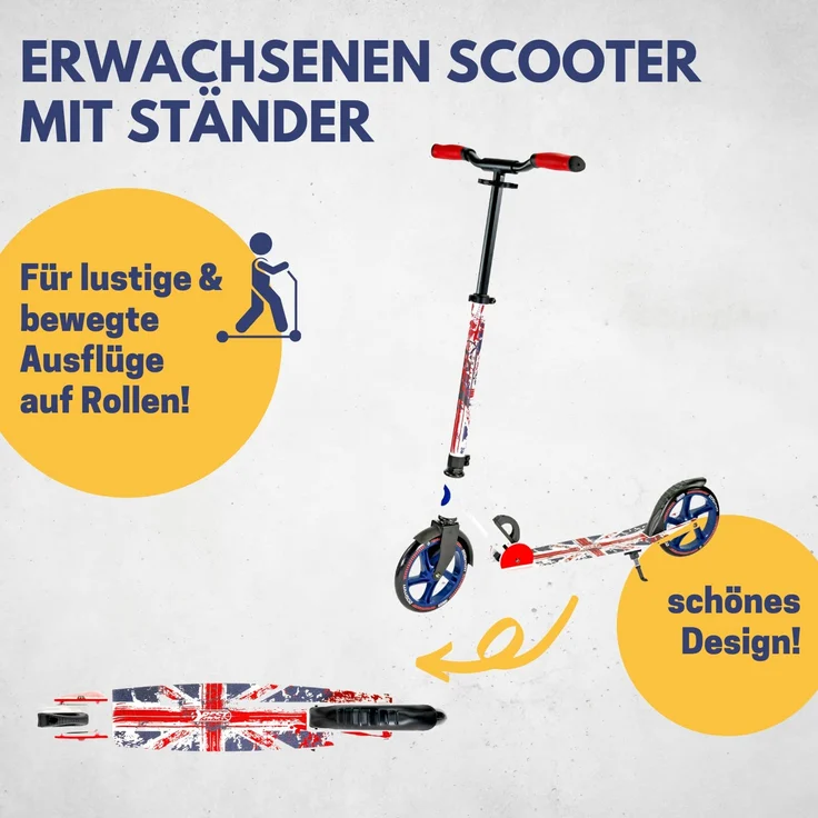 Best Sporting Scooter Union Jack 205er Rolle, aus Aluminium in England Design, klappbarer Tretroller weiß – Bild 2