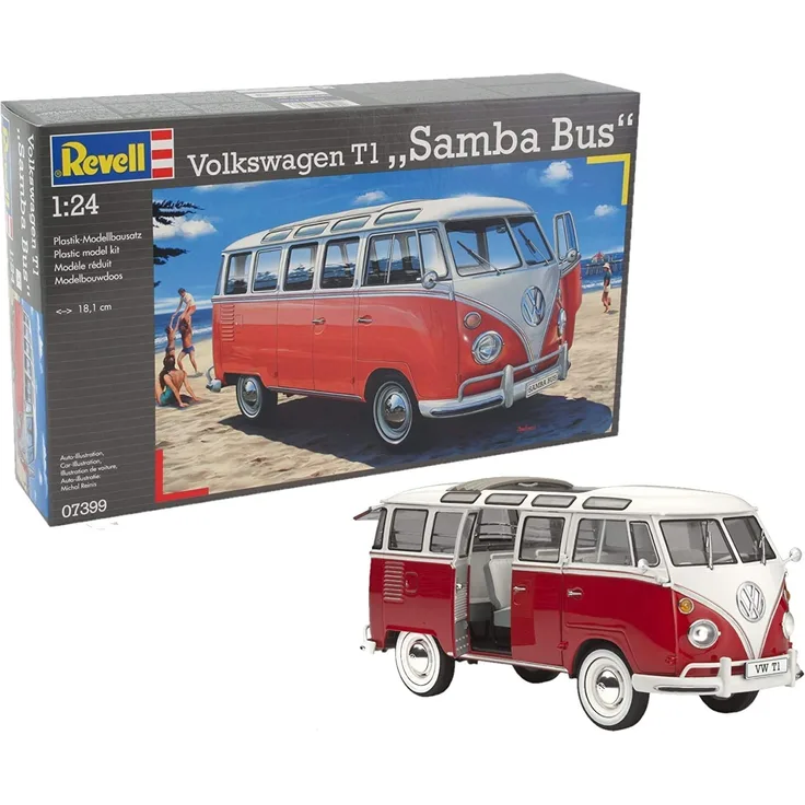 Revell Modellbausatz Auto 1:24 - Volkswagen VW T1 Bulli Samba Bus im Maßstab 1:24, Level 5, originalgetreue Nachbildung mit vielen Details, VW Bus, 07399
