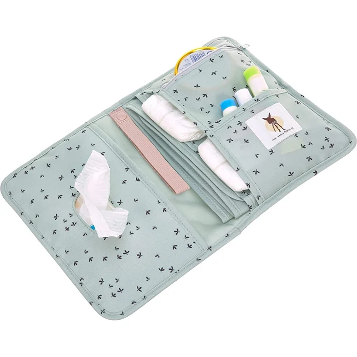 LÄSSIG Baby Windeltasche mit Wickelunterlage für unterwegs/Changing Pouch Floral mint, Türkis ( Mint) – Bild 1