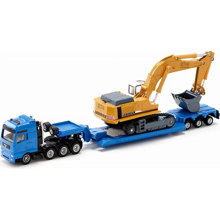 siku 1847, Schwertransporter mit Tiefbettauflieger, 1:87, Metall/Kunststoff, Blau/Gelb, Abkoppelbarer Auflieger
