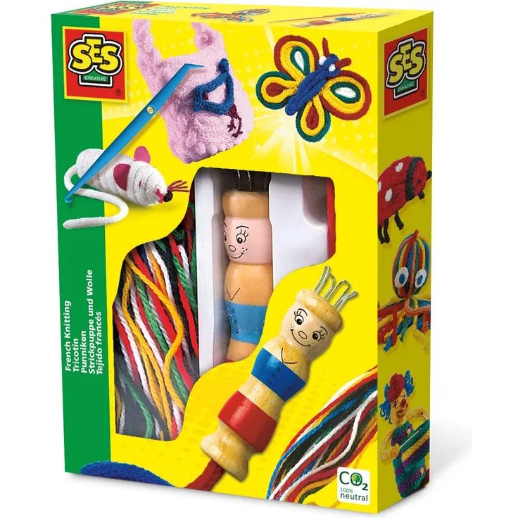 SES Creative Strickpuppe und Wolle Kinder-Bastelkit, Mehrfarbig