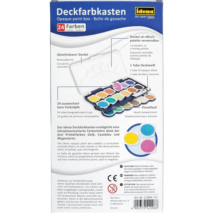 Idena 22064 Deckfarbkasten mit 24 Farben und 1 Tube Deckweiß, ideal für Kindergarten, Schule und zu Hause - Preisvergleich – Bild 2