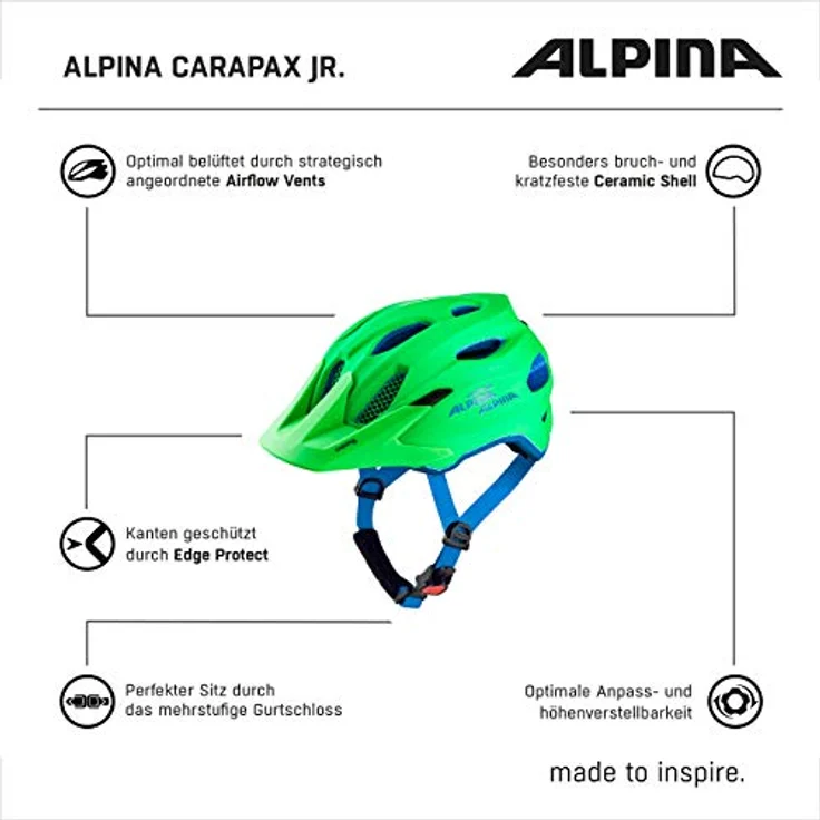Alpina CARAPAX JR. Kinderhelm green/blue 51-56 – Bild 6