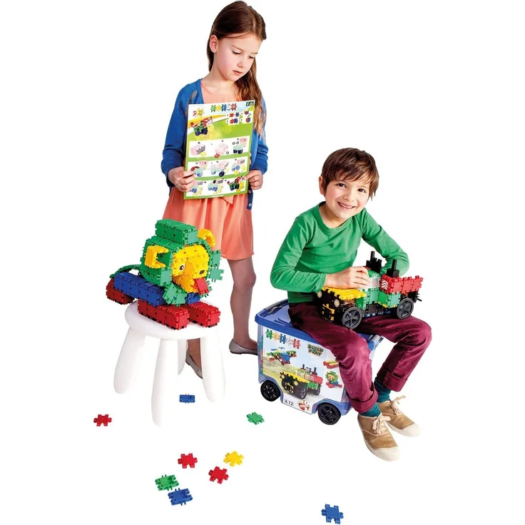 CLICS Konstruktionsspielzeug für Kinder ab 3 Jahre, kreatives Lernspielzeug im 560 Teile Set, Bausteine für Mädchen und Jungen, Montessori STEM-Spielzeug, Box mit Rollen 20 in 1, – Bild 2
